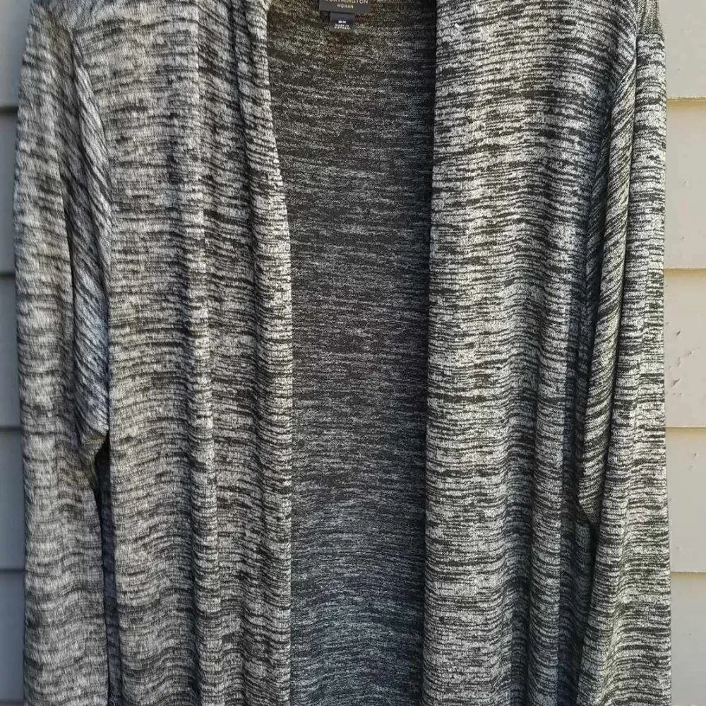 Worthington Maxi Black Gray Marled Open Front Cardigan size OX